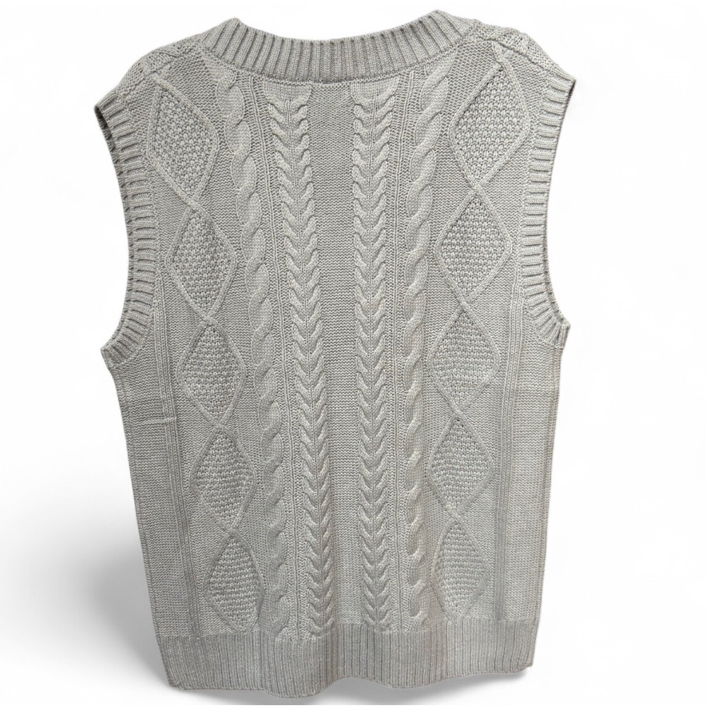 100% Acrylic Gray V-Neck Knit Vest - Soft & Lightweight Layering Piece - Picture 5 of 7
